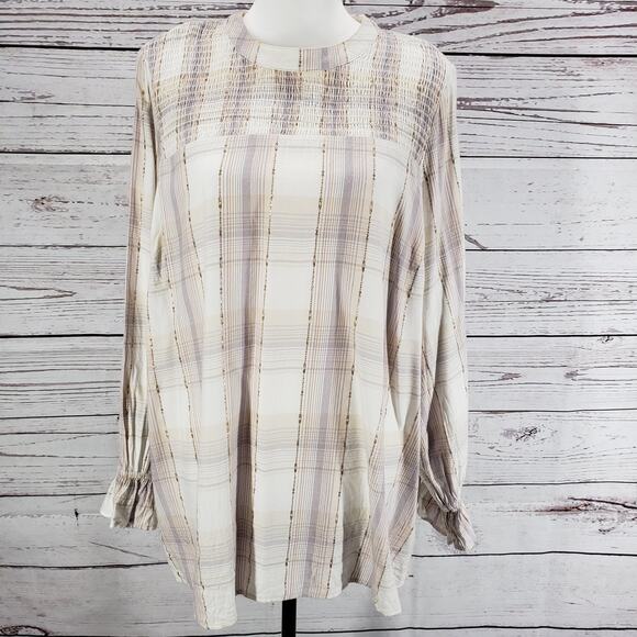 Lane Bryant Light Brown Metallic Stripe Keyhole Top Detail Blouse Size 14 - Picture 2 of 12